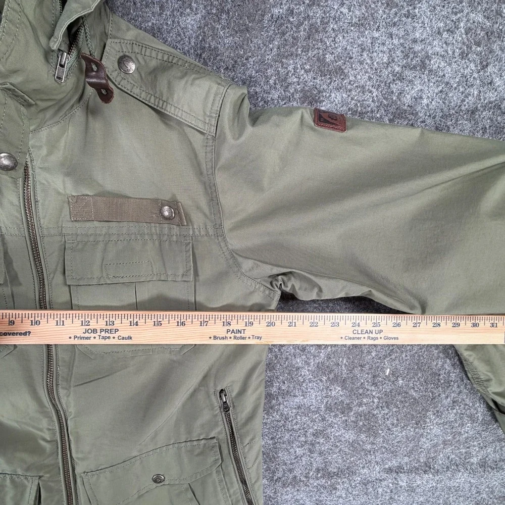 Sierra Designs Hooded Military Jacket Mens M Green Outdoor Zip Up Pockets Hiking